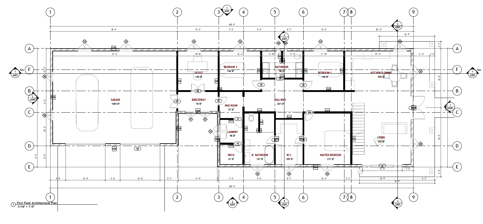 First floor architectural plan for the Crestone Peak barndominium
