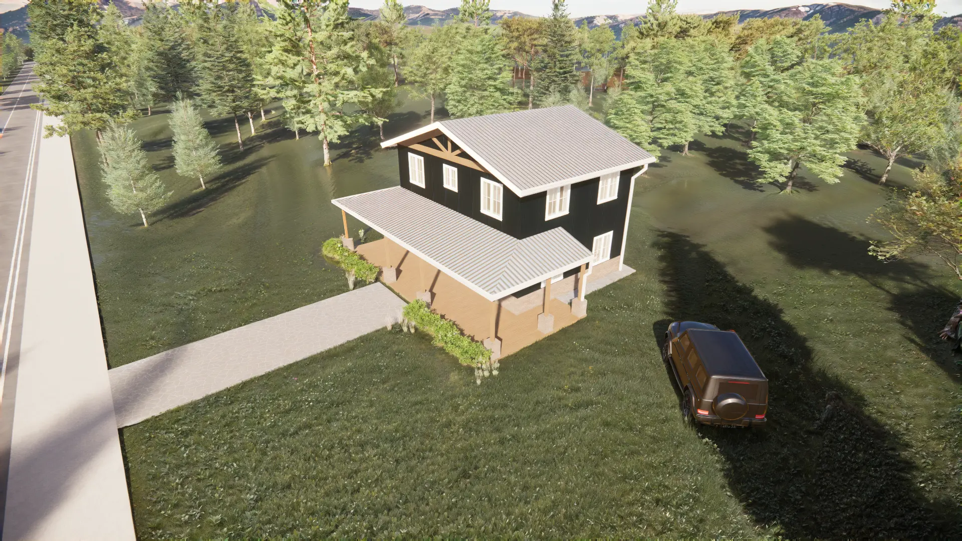 Aerial rendering of the Huron Peak barndominium
