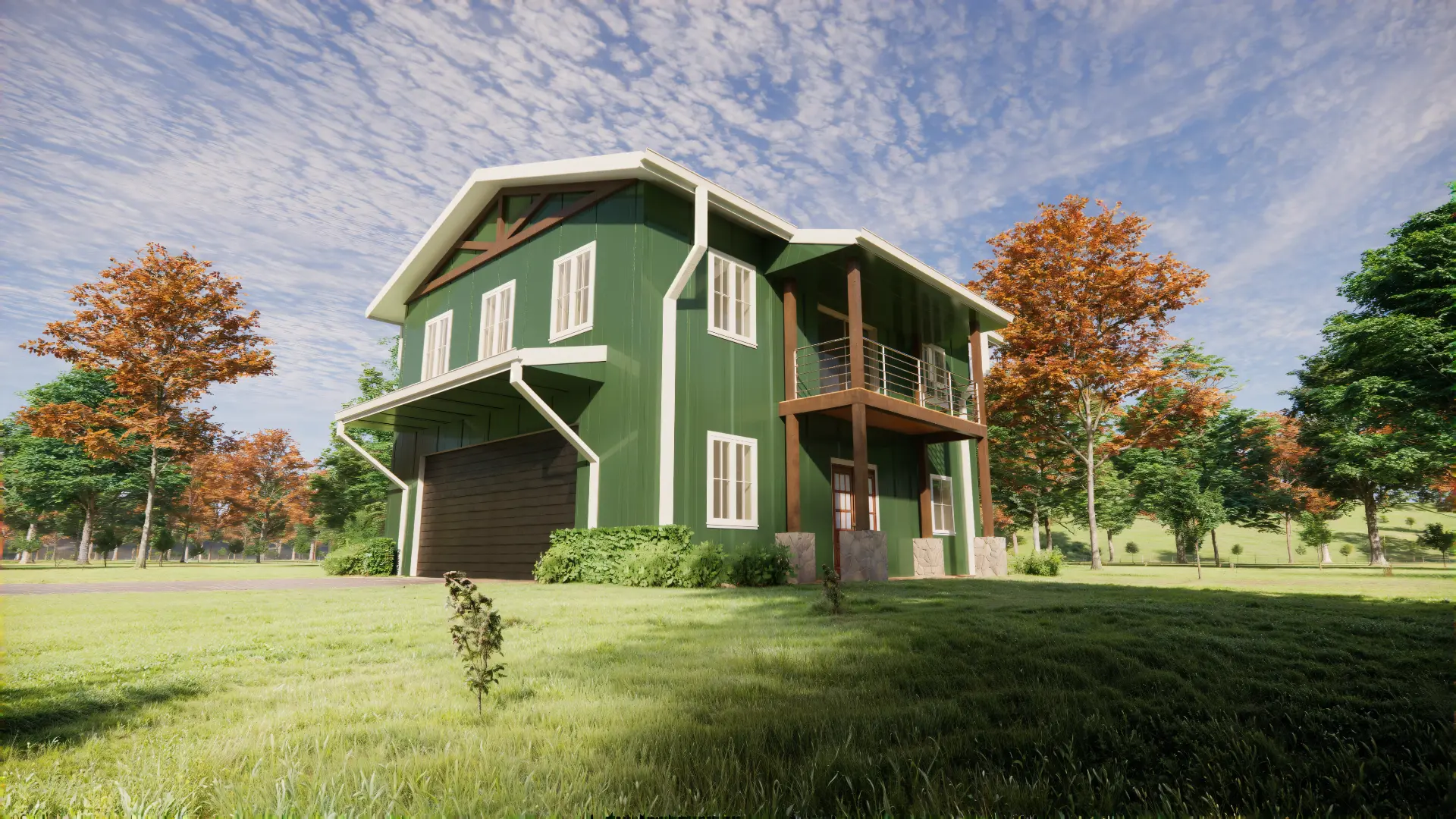 Angled view of the Wilson Peak barndominium with garage door