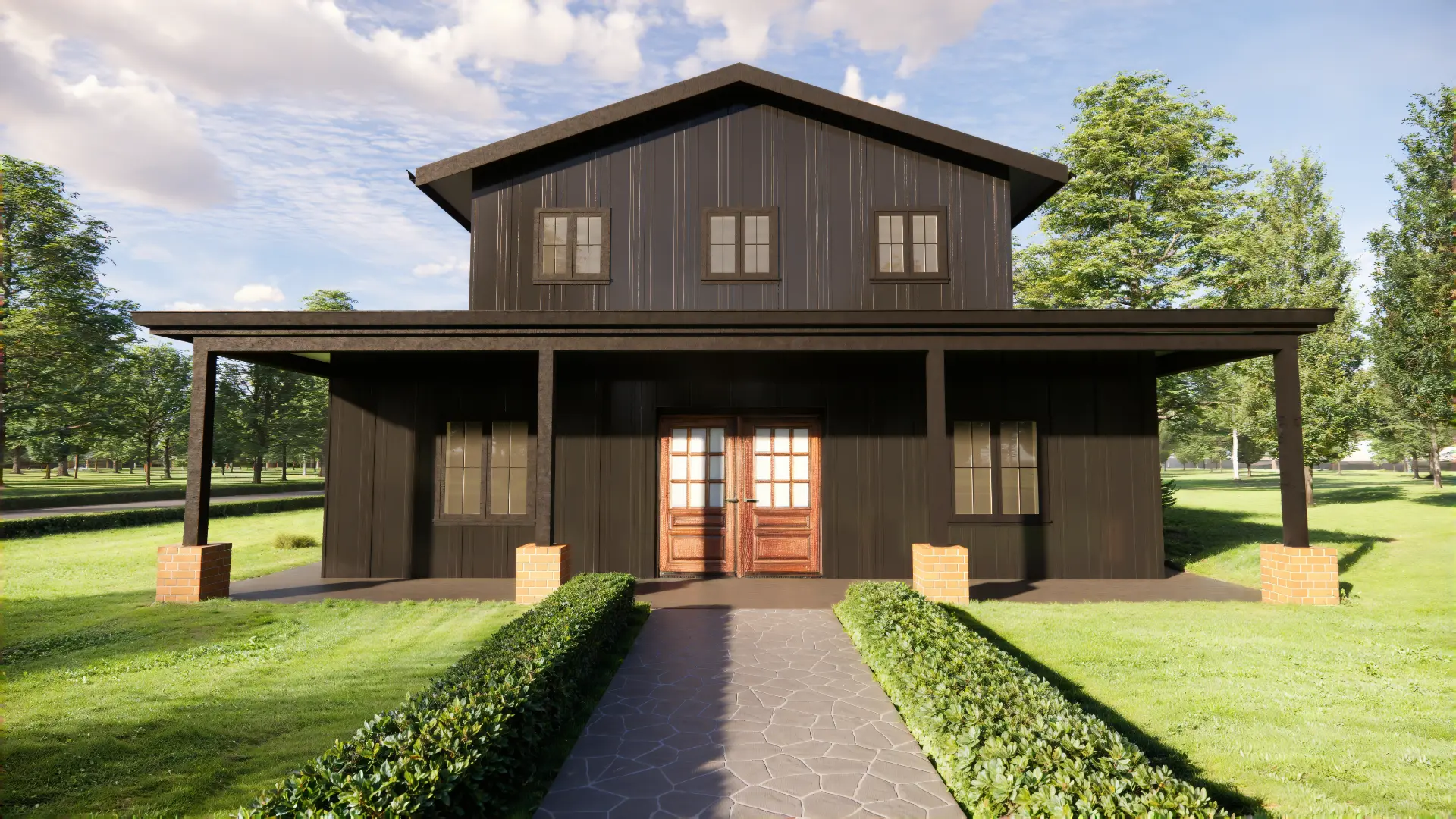 Front elevation rendering of the Crestone Peak barndominium entry