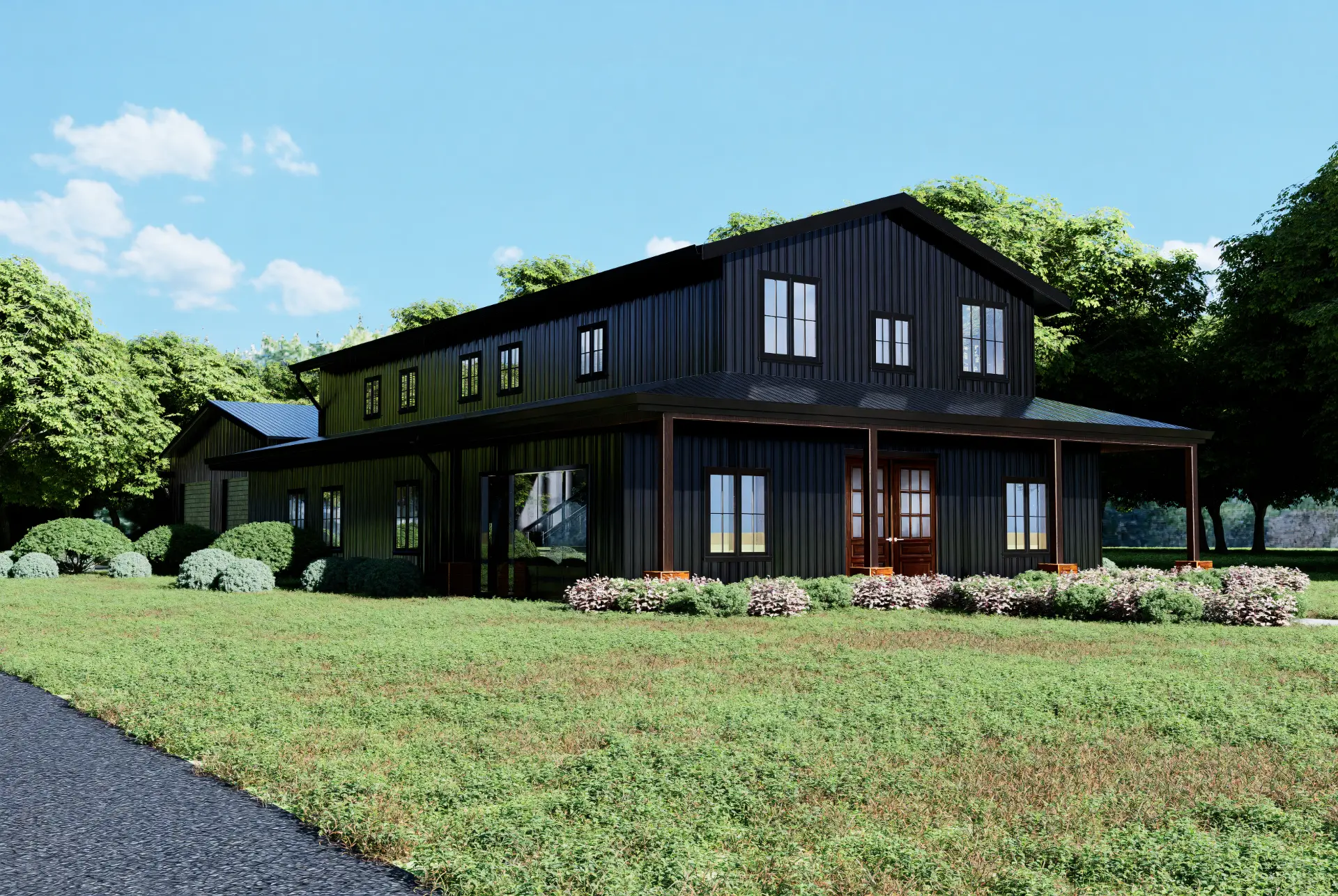 Exterior rendering of the Crestone Peak barndominium design
